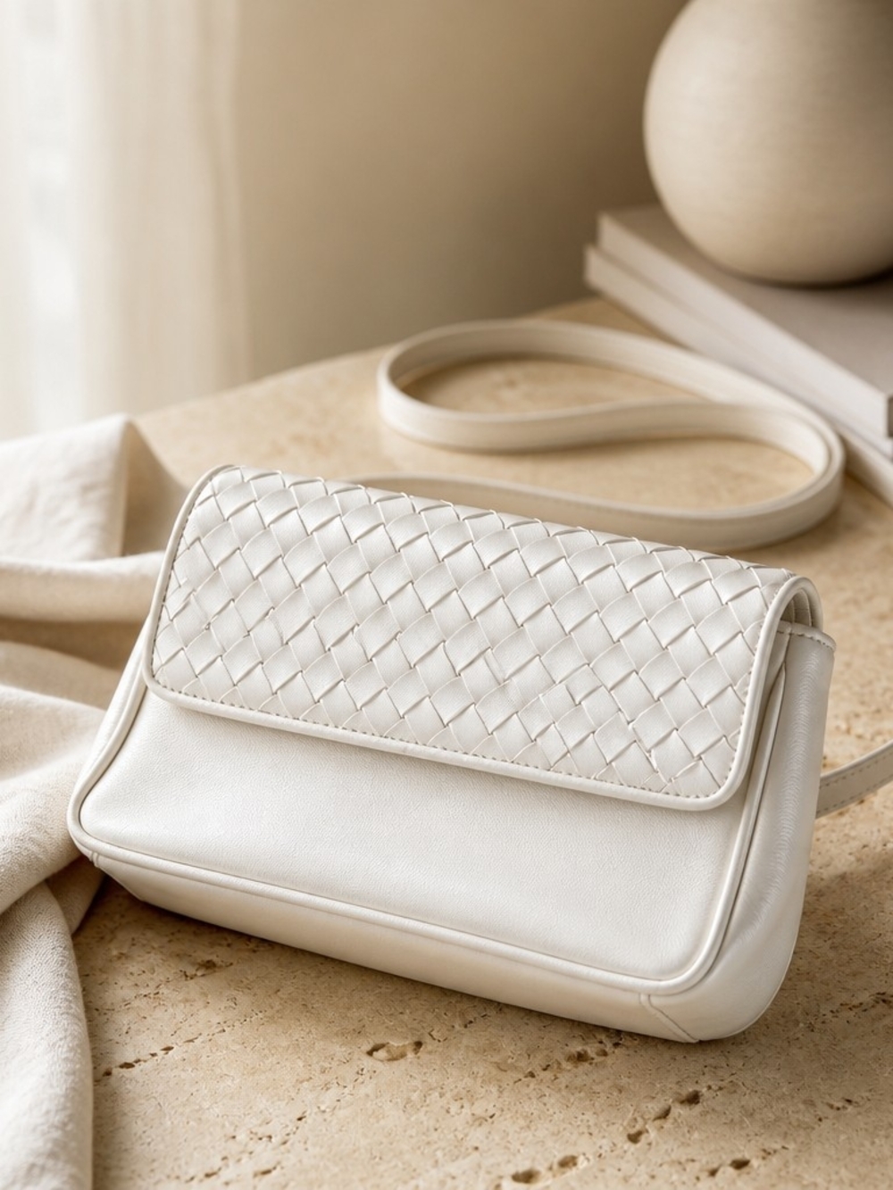 Vintage Preston & York Cream Woven Flap Crossbody Bag